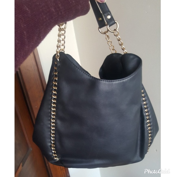 BEBE Colette Triple Entry Black Gold Chain Bag - Picture 2 of 8